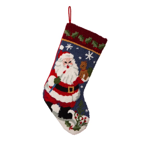 Glitzhome 19" Santa Hooked Christmas Stocking, One Size, Black
